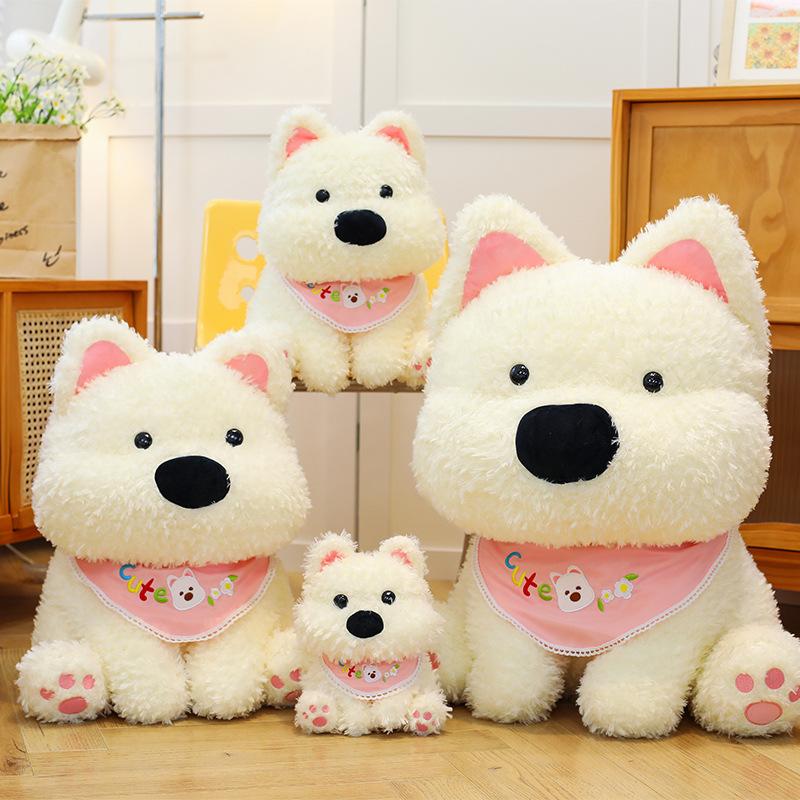 Cute Sitting Posture West Highland Puppy Plush Toy Doll Bib Dog Rag Doll Birthday Gift for Boyfriend and Girlfriend