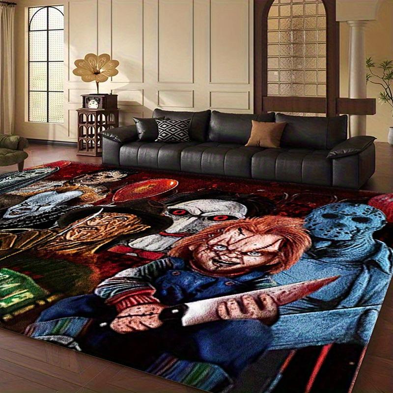 Vintage Horrorfilm Charakter Matte Rutschfeste Bereichsmatte Rot Schwarz Wohnzimmer Schlafzimmer Büro Weihnachts-Halloween-Dekor Bereichsteppich