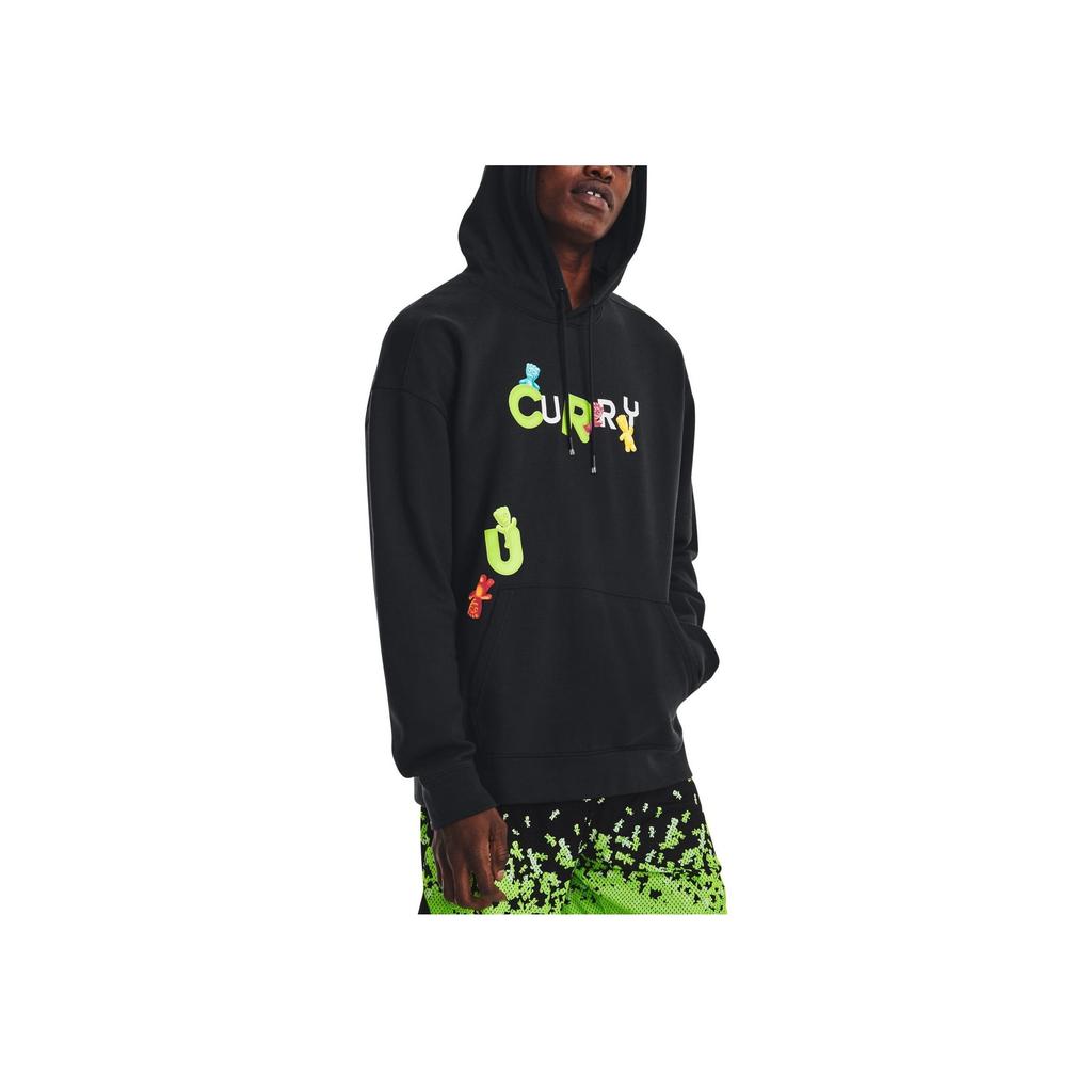 Under Armour Solid Color Letter Print Drawstring Hoodie Men Hoodies Black 1374305-001