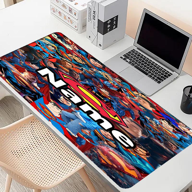 Custom Name Personalized Superman Pattern Mousepad, Laptop PC Desk Mat, Decorative Desk Mat for Home Keyboard Pad Gift