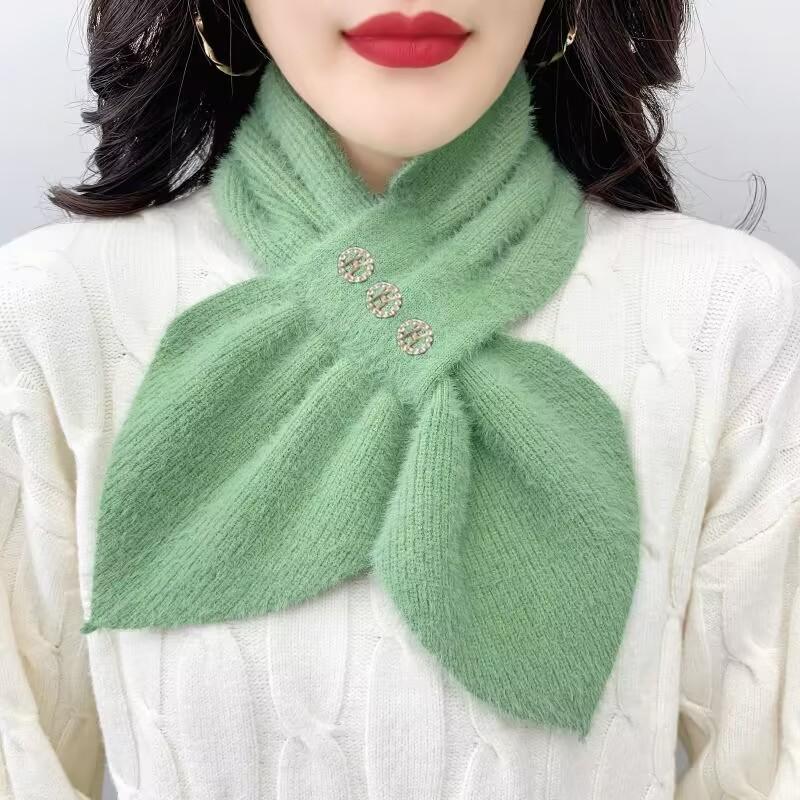 Korean Thick Faux Mink Velvet Knit Diamond Neck Guard Shawl Winter Cross Plush Scarf Women Fake Collar Pullover Warm Scarve T51