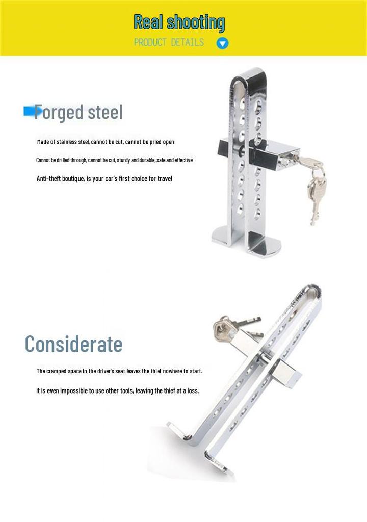 Universal Stainless Steel Anti-Theft Car Lock: Clutch, Accelerator, and Brake Protection for All Vehicles.