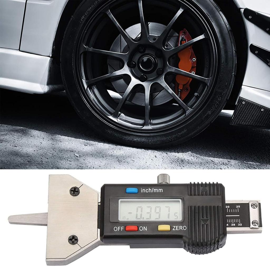 Depth Gauge, LCD Digital Tire Depth Gauge with Inch and MM Conversion of 0-25mm Checker Tire Tester Check Measure Tool for Cars Motorcycle Trucks SUV