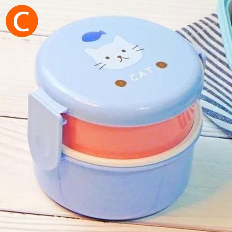 540Ml Animal Lunch Box Japanese Double-Layer Round Mini Bento Box Children'S Fruit Box Snack Box Microwave Kids Lunch Box