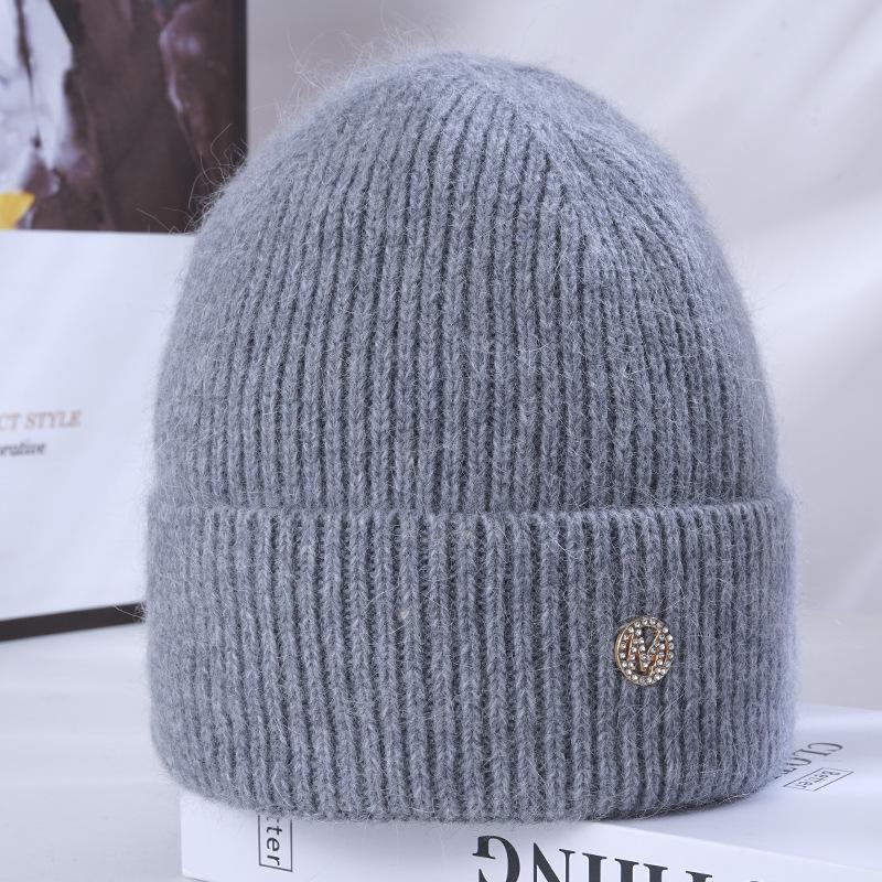 New Warm Rabbit Wool Knitted Hat for Women for Women Korean Style Versatile Plus Velvet Thickened Face with Small Windproof Ear Protection Wool Hat
