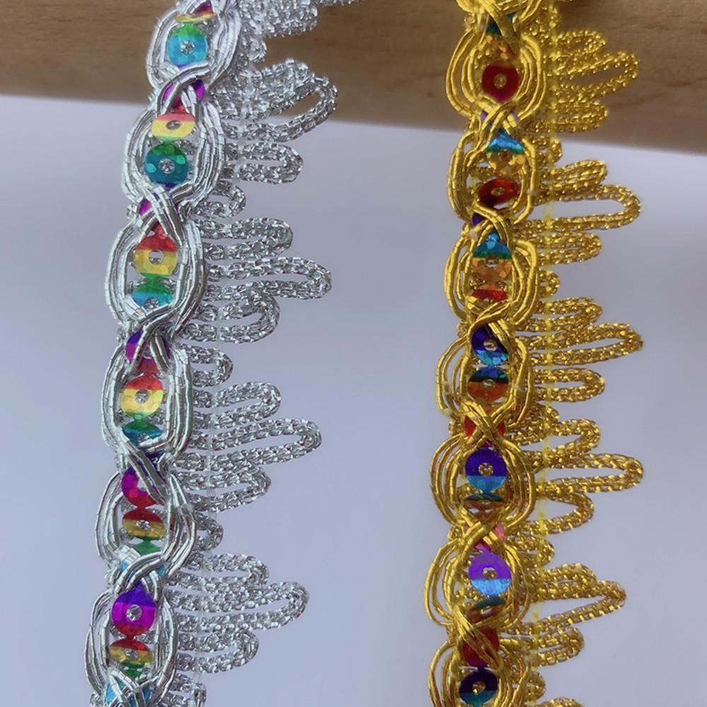 4m/13.12ft Lace Gold Silver Curtain Trim Ribbon HanMade DIY Sewing Sequin Accessory Wedding Craft Clothes Party Decoration Ties Big Wide 2cm Wide