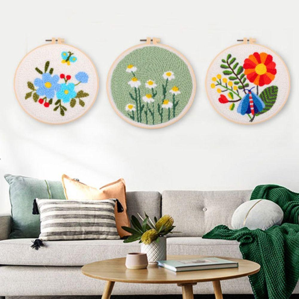Handmade Rug Punch Flower Pattern Embroidery Kit Home Decor Punch Needle Kit  Adults