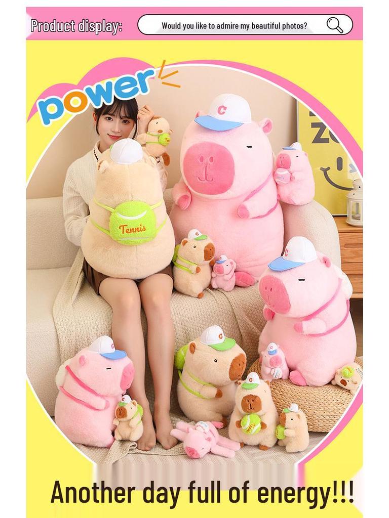 Snotty Bear Capybara Plush Toy: Cute Baseball Cap Keychain with Snap Bracelet
