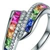 Yousheng Women Ring Shiny Rhinestone Inlaid Sparkling Geometric Electroplating Decoration Gift Rainbow Colored Faux Gemstone Party Ring Jewelry for