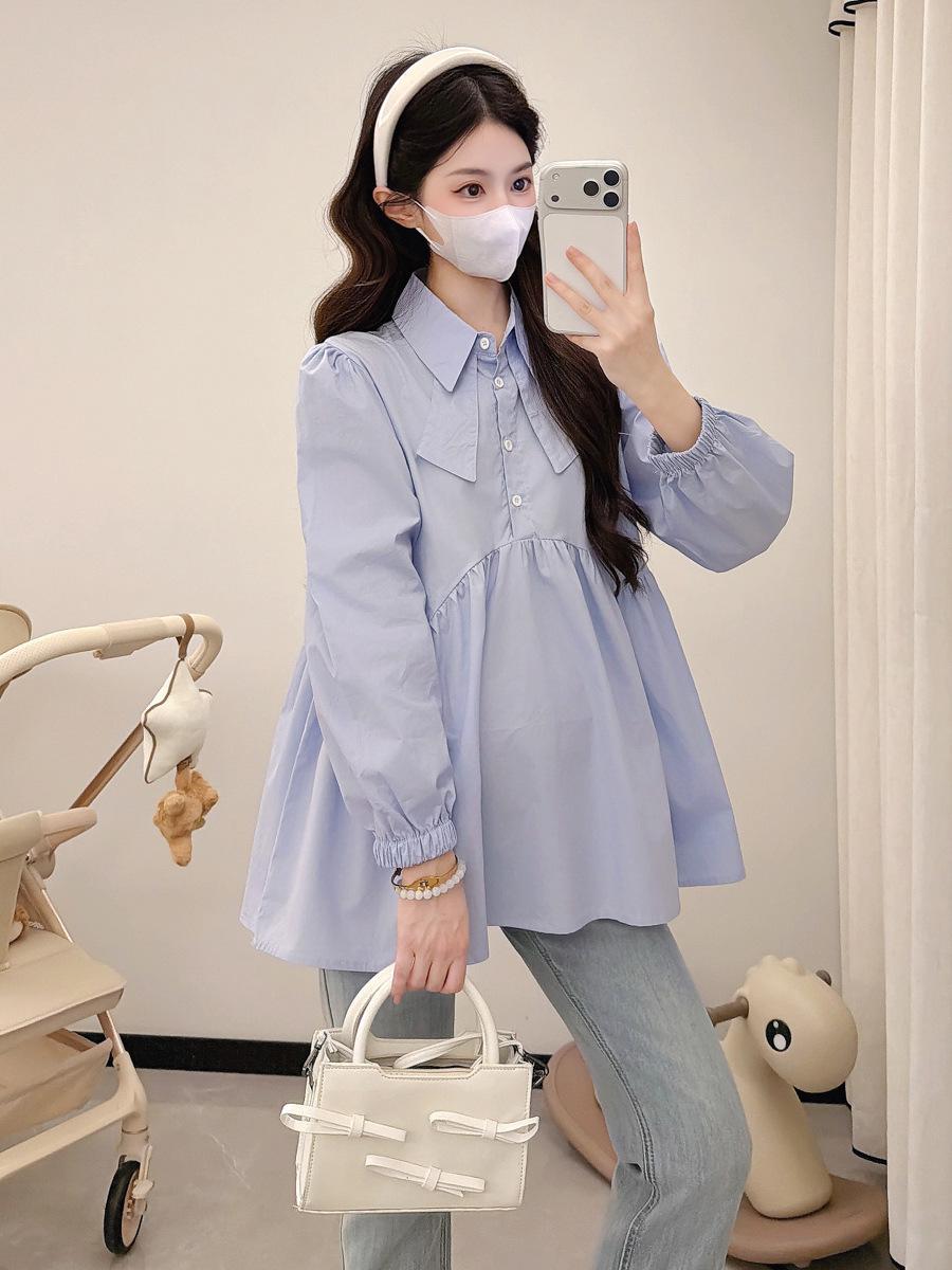 

2026 Spring/Fall Long Sleeve Nursing Shirt with Tummy Coverage M синий
