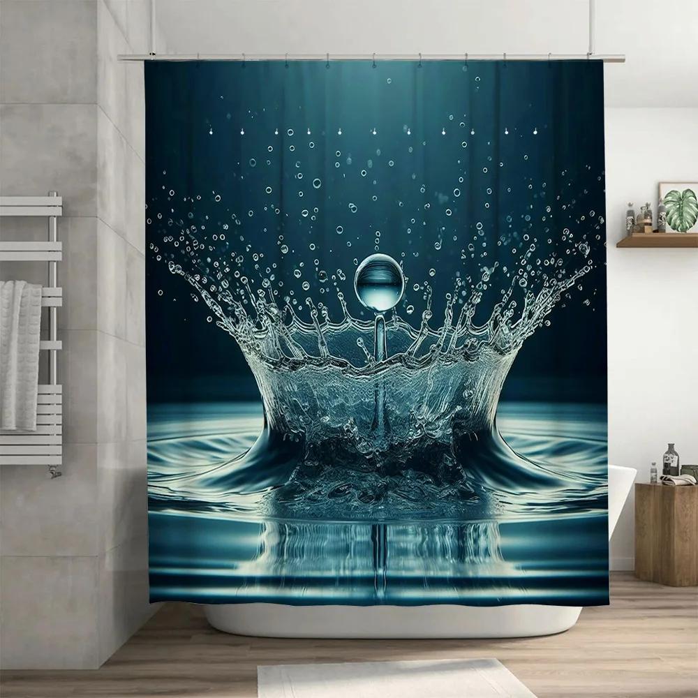 Shower Curtain Splash Effect Blue Water Drop Design Waterproof Bathroom Decor Customizable Size Options Available For Purchase O