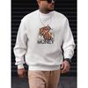 Men's Creative Hand-Drawn Money Letter Print Casual Long Sleeve Round Neck Sweatshirt.