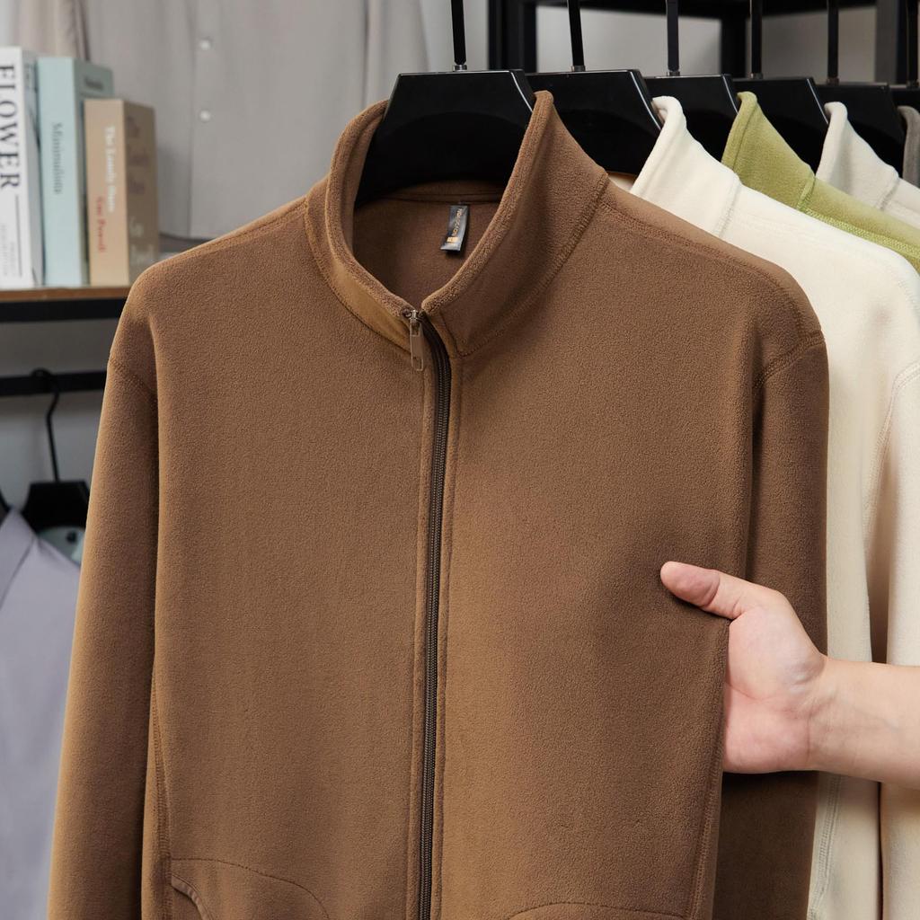 2025 Men's Winter Fleece Stand Collar Zip-Up Hoodie Jacket