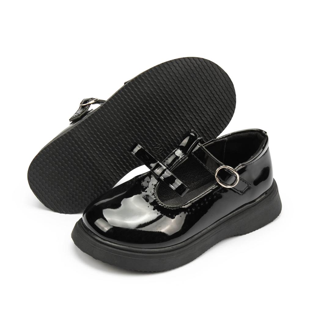 New Fashion Children's Shoes Simple Bow T Buckle Black Leather Shoes Classic Cute Versatile Princess Dress Shoes