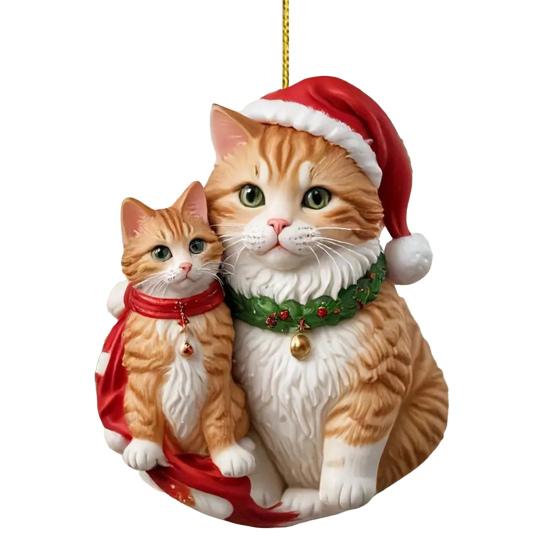 Christmas Pendant 2D Acrylic Cat Wearing Xmas Hat Charm Car Hanging Ornament Festive Atmosphere