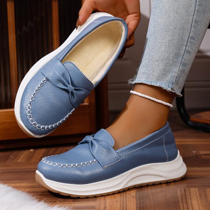 Winter 2025 New Platform Fleece Warm Cotton Shoes Women's Plus Size Comfortable Bow Comfortable Sneakers