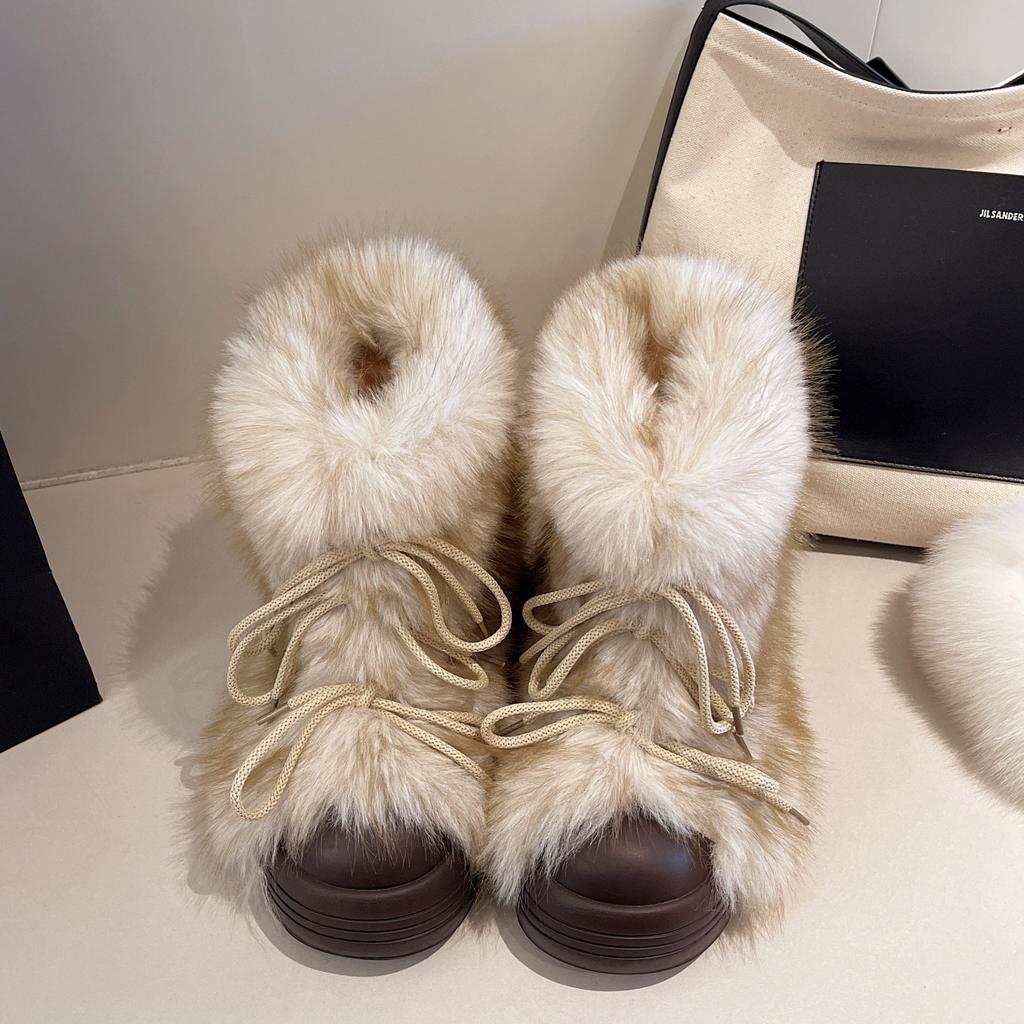 [Fanfna] Thick-soled Inner Height-increasing Fur Snow Boots Women's 2025 Autumn and Winter New Velvet Thickened Warm Cotton Shoes