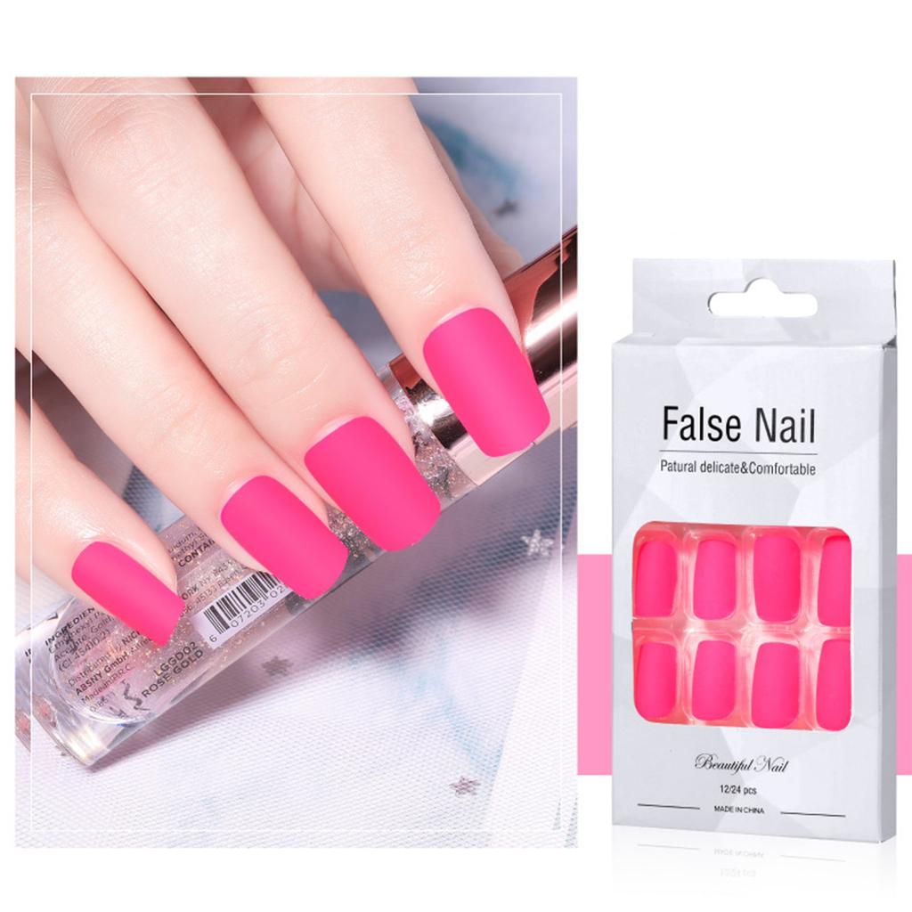 24 Stück fluoreszierende, quadratische, selbstklebende, farbige, abnehmbare Kunstnägel