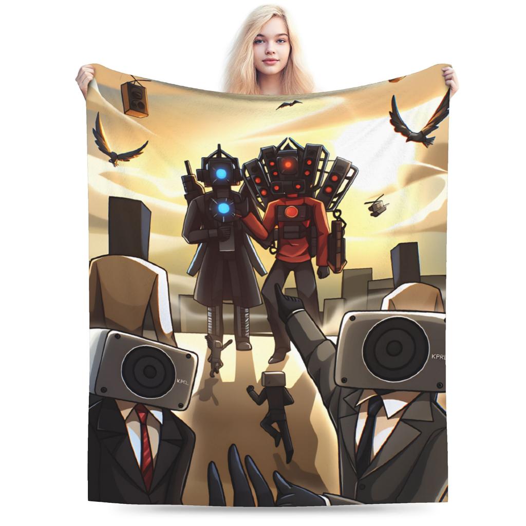 Skibidi Toilet Speakerman Flannel Blankets Winter Warm Throw Blanket for Boy Girl Couch Chair Comfortable Bedspread Sofa Bed