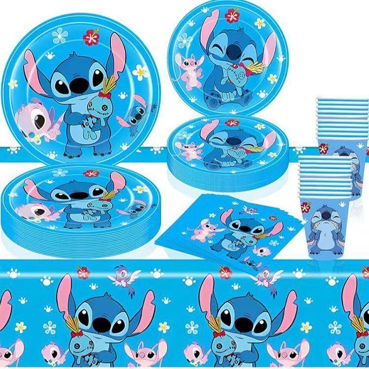 Lilo & Stitch Blaues Thema Geburtstagsparty-Set: Wimpel, Teller & Besteck