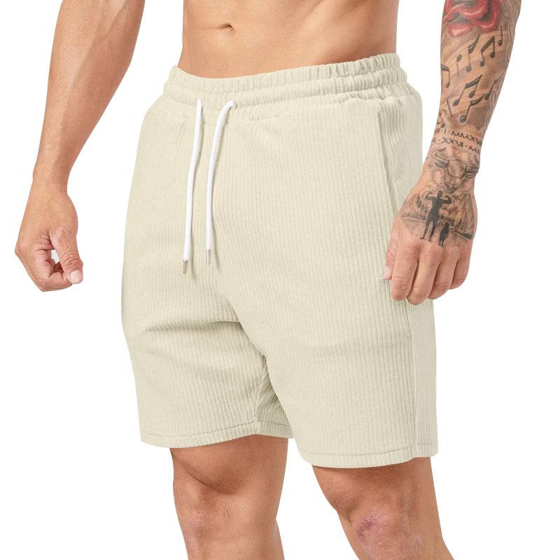 Summer Models Solid Colour Lace-up Shorts Men's Sweatpants Corduroy Simple Casual Five Men's Trousers