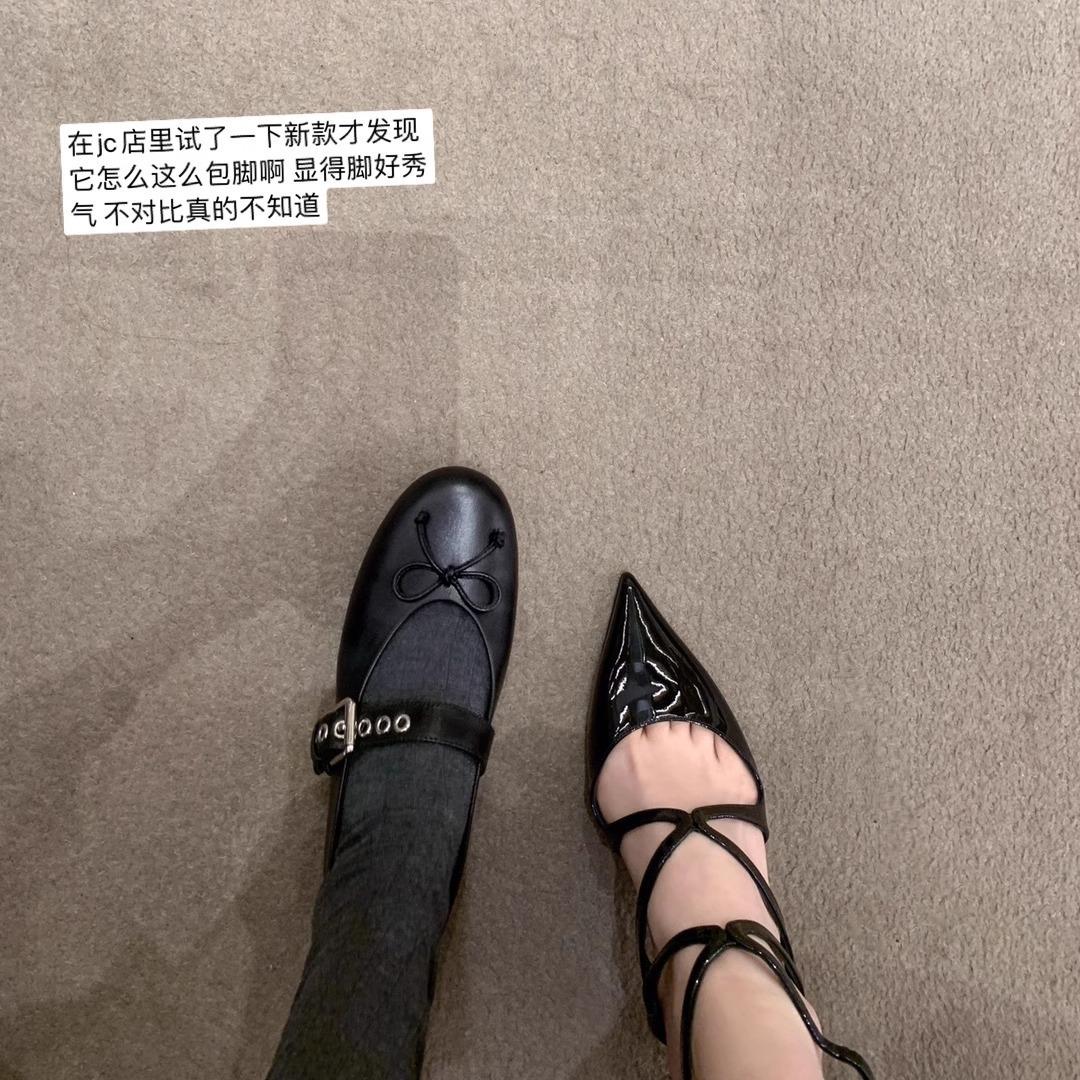 

Lambskin version~ Bow round head flat bottom leather ballet single shoes women s Mary Jane shoes 35