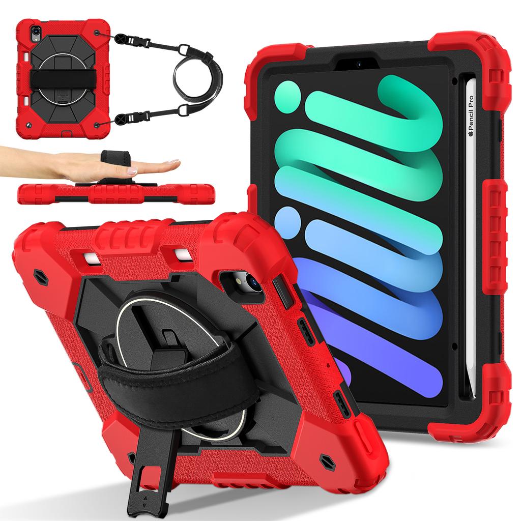 Heavy Duty Protective Cases for iPad Mini 6 A17 Pro Full Body Shockproof Protection Cover with Kickstand Hand Crossbody Lanyard
