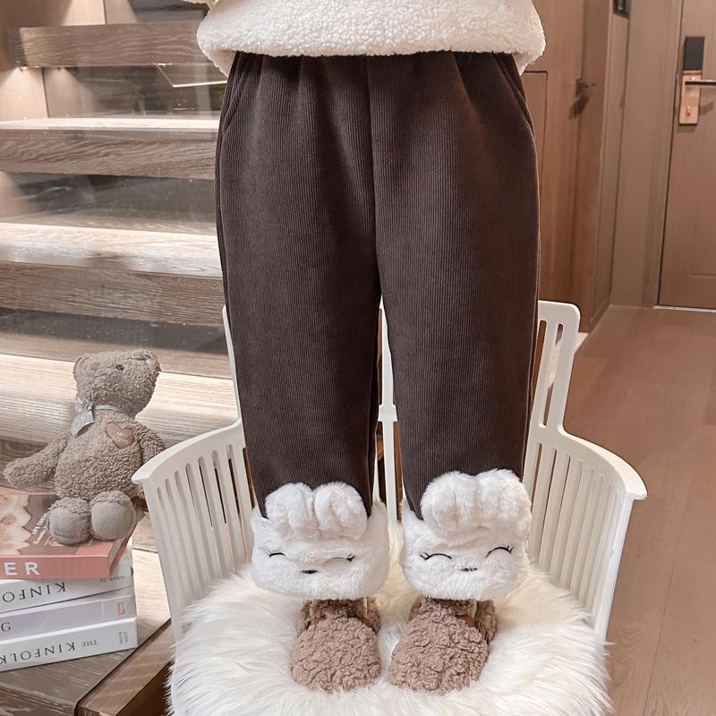 

Girls 2025 Winter Fleece-Lined Fashionable One-Piece Pants 100 cm кофейный