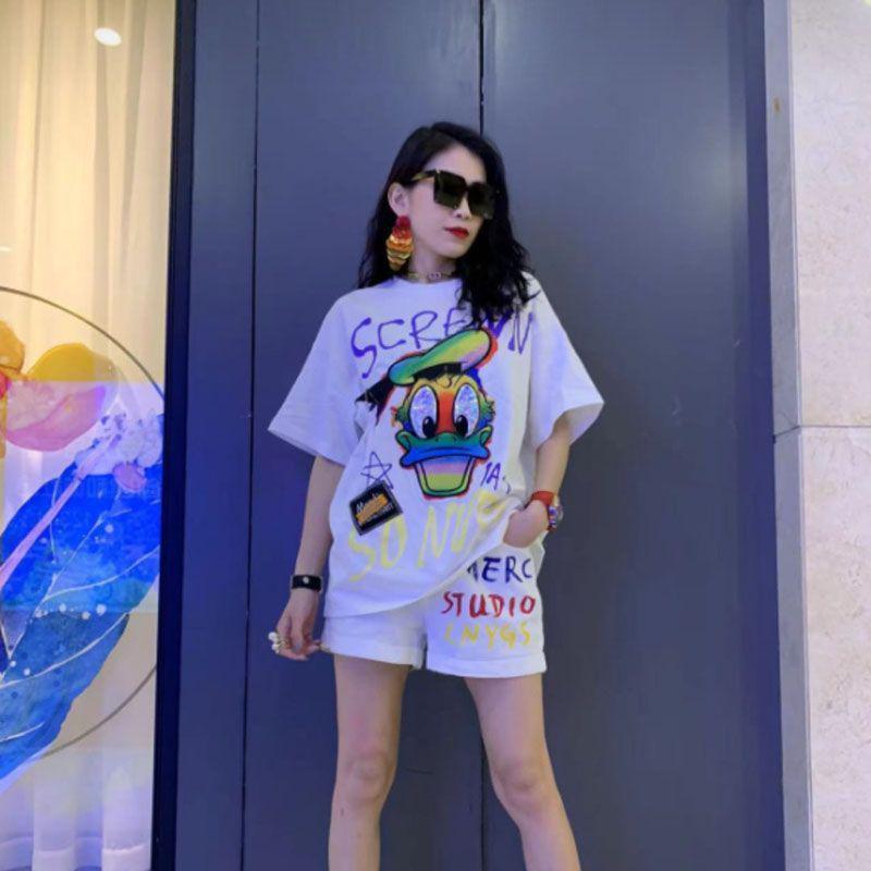 

Trendy 2026 Women s Summer Korean-Style Two-Piece Sportswear Set with Loose Casual Shorts L [Recommended 51-57 kg]
