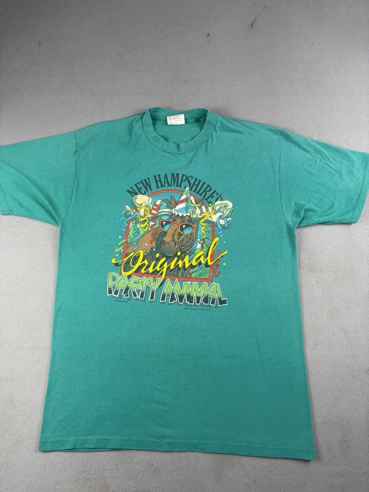 Vintage New Hampshire T Shirt Adult Size XL Green Moose Party Animal Funny 90s Unisex T-Shirt