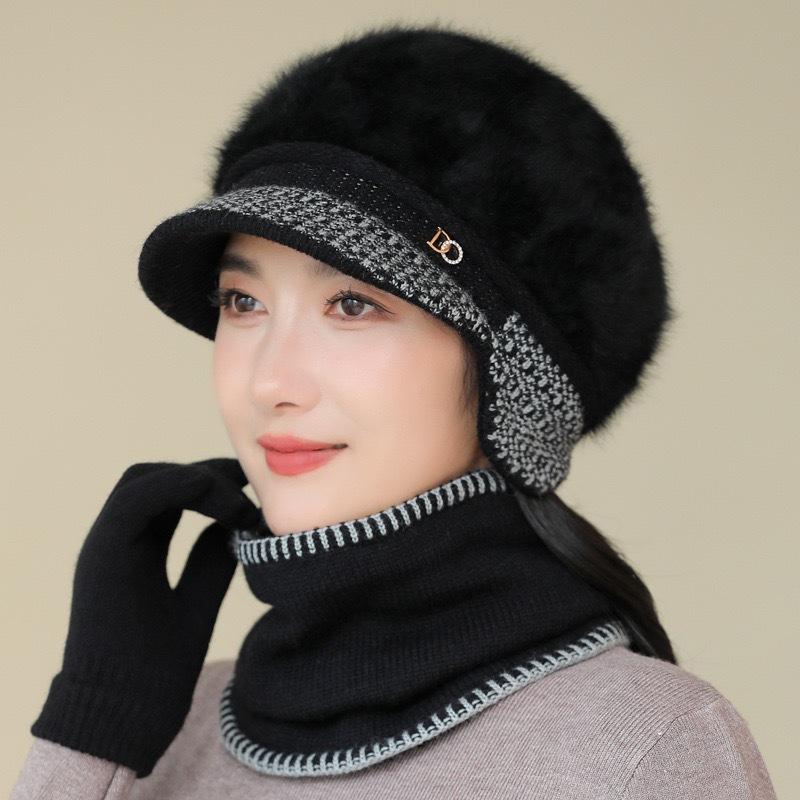Hat Ladies Autumn and Winter Fleece Warm Knitted Ear Protector Wool Hat
