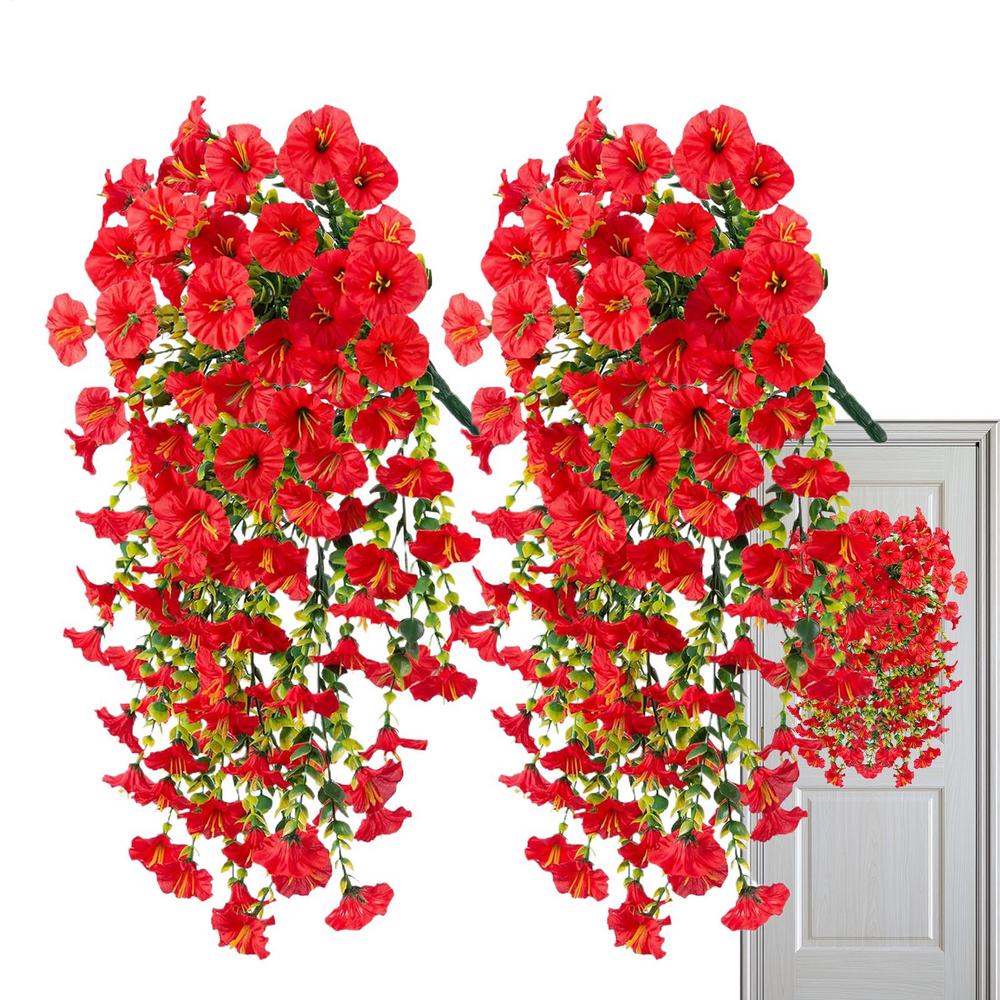 Fake Petunias 2 Pieces Flowers Patio Petunias Decor Outdoor Fake Plant Decoration For Porch Patio Garden Yard Wedding Party
