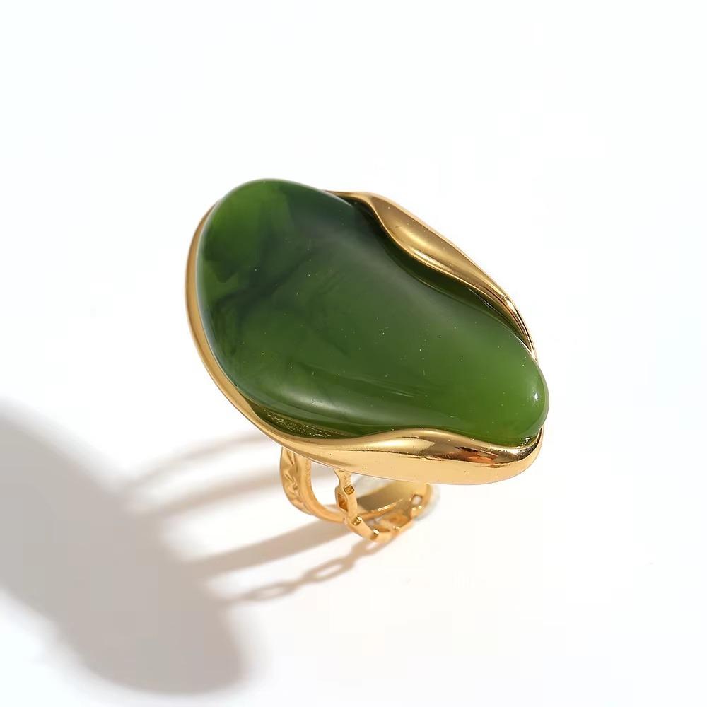 Stainless Steel Geometric Shape Rings Color Resin Vintage Finger Rings Women Earrings  Jewelry Gift