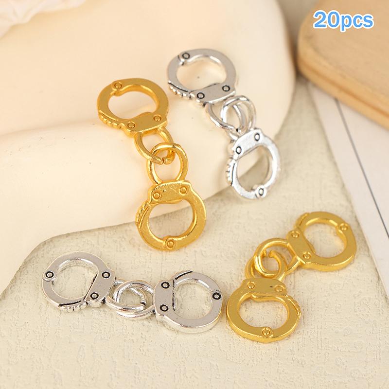 20Pcs/Pack Alloy Simulated Small Handcuffs Charms Connectors Link Handcuffs Pendant For Necklace Bracelet Jewelry Making