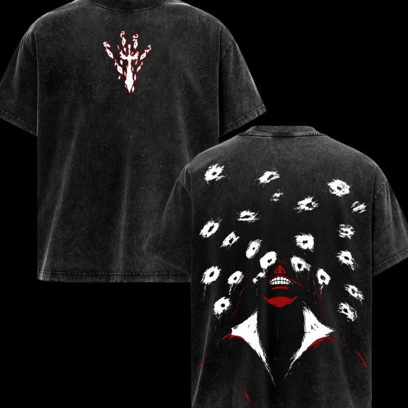 Yhwach Print T-Shirt BLEACH Anime Kleidung Herren Kurzarm Baumwoll-T-Shirts Vintage Washed Tee Harajuku Sommer Übergroßes T-Shirt