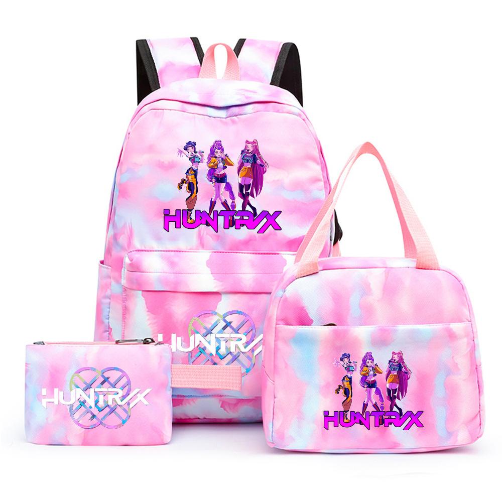 3Pcs/set Cartoon Printed Backpack with Lunch Bag Pencil Case for Teenager Girl Boy Large Capacity Waterproof Bookbag Gift Mochila