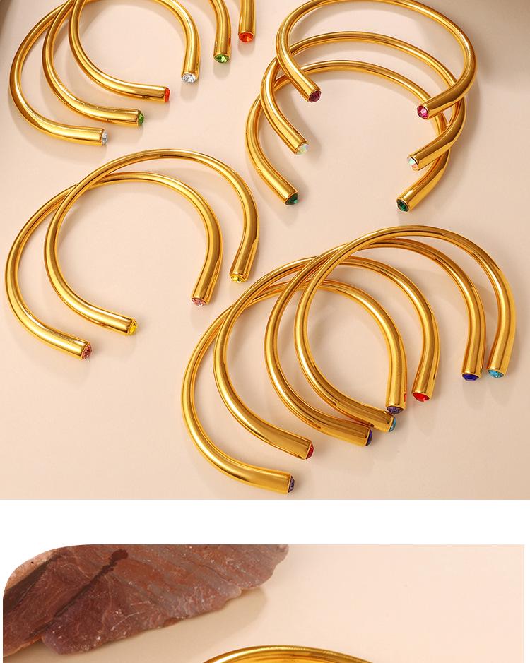 Cross-Border Gold Luxury Rhinestone Stainless Steel Open Bangle Bracelet