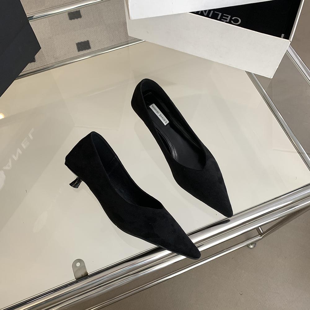 

мода Модные женские туфли-лодочки с острым носком, неглубокие, на тонком среднем каблуке, черные, красные, с леопардовым принтом, сексуальные туфли-лодочки для вечеринок, замшевые, удобные, размер 35-39 5.5 чёрный