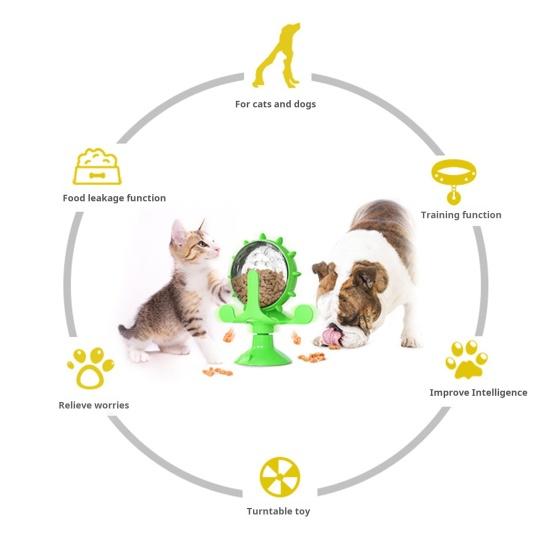 Interaktivní hračka s dávkovačem kočičích pamlsků, 360stupňový otočný větrný mlýn, pomalý krmítko s přísavkou, hračka proti úniku krmiva pro domácí kočky