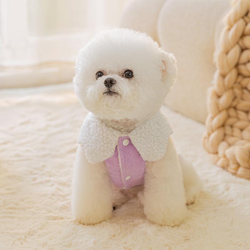 

Autumn and winter thickened corduroy three-dimensional smiley face can lead dog vest teddy bear small dog pet cat clothes XXL (recommended weight 15-10kg)