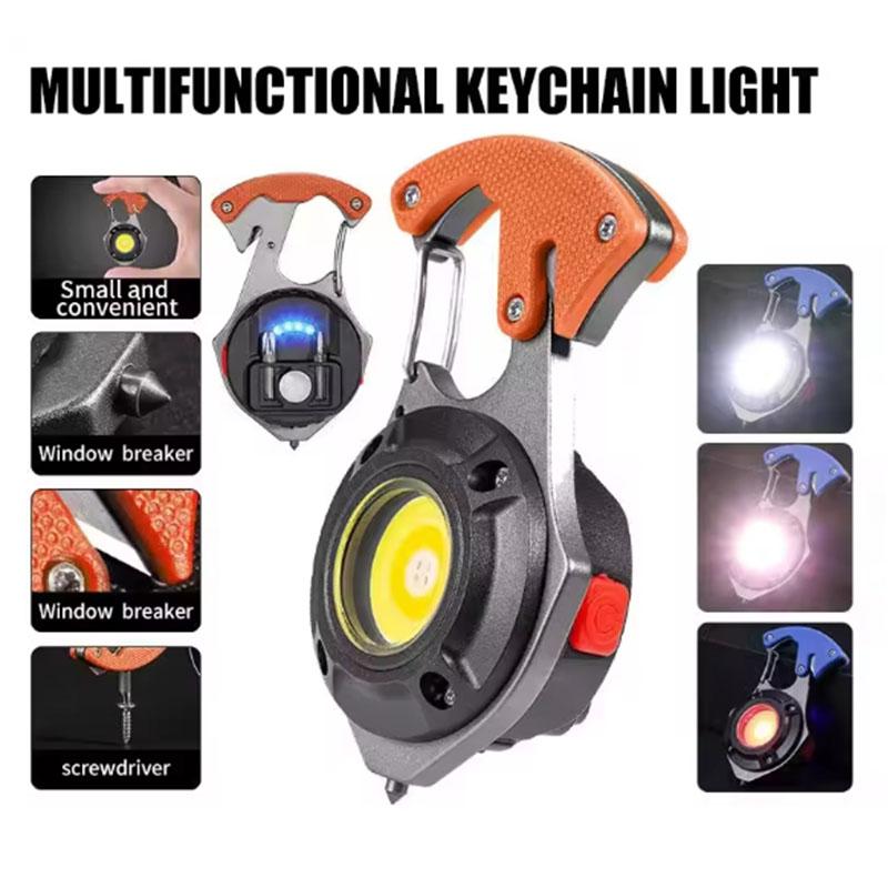 Mini COB Keychain Flashlight USB Rechargeable Portable LED Work Light with Magnetic Base for Camping Fishing Outdoor Emergency