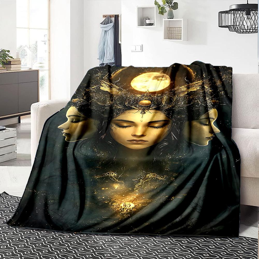 1pc Moonlit Night Flannel Blanket Soft Cozy All-Season Throw for Bedroom, Sofa, Camping, Travel, Home Decor1074