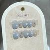 10Pcs Blue Handmade Press On Nails Short Ballet Shape Love Butterfly Design Summer Wearable False Nail Tips