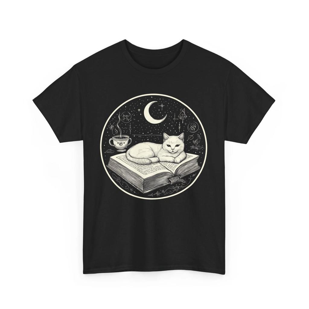 Book T-Shirt | Funny Reading Shirt | Mystical Witchy Cat Laying on Shirt