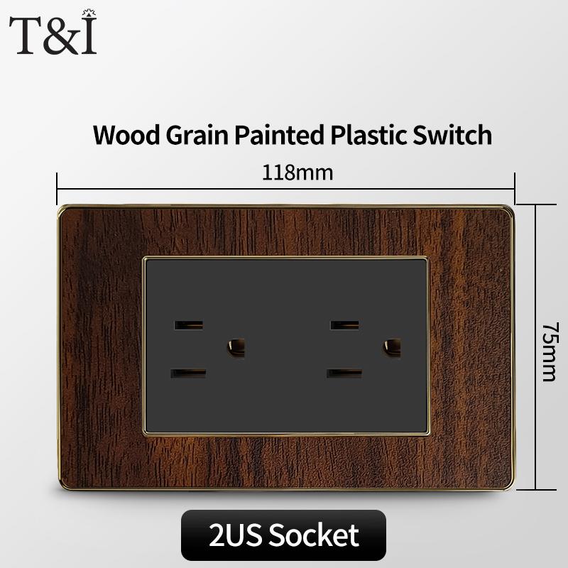 T&I Type 118 Black Retro Wood Grain Wall Plate, US Standard Electrical Outlet Cover with Switch