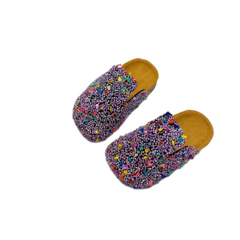 Baotou Rhinestone Thick Sole Non-slip Slip-on Children's Half Slippers for Autumn and Summer
