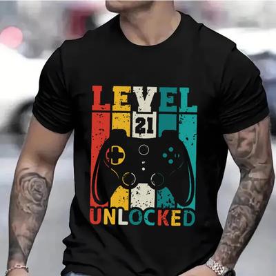 T-Shirt zum 21. Geburtstag für Männer Lustige T-Shirts für Gamer-Sohn Kurzarm Herren T-Shirts Schwarz Retro Geburtstagsparty T-Shirts