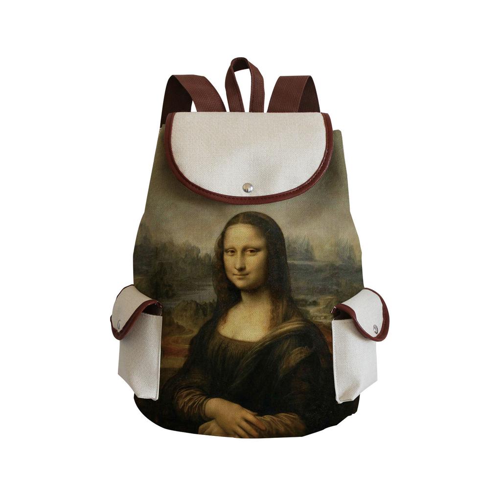 Wind Creative Van Gogh Oil Painting Print Backpack, Large-Capacity Student Schoolbag, Portable Travel Backpack
