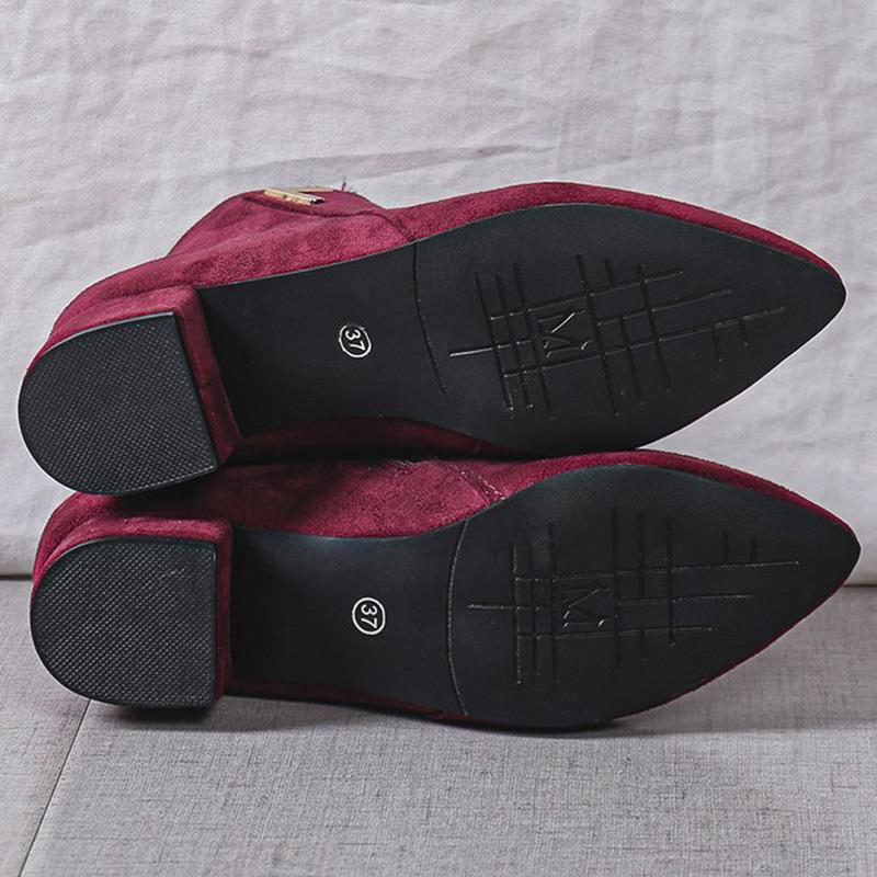 Fashion Burgundy Faux Suede Ankle Boots Women Spring Autumn 2025 Classic Metal Decoration Boots Woman Zipper Pointed Toe Botas Mujer