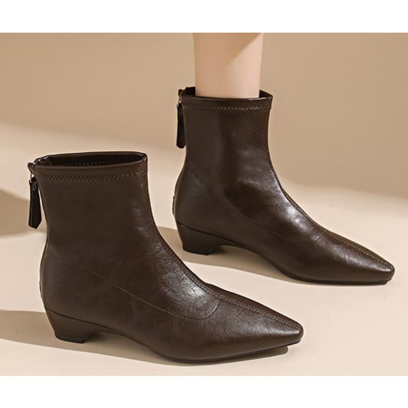 Anti-slip Shoes - New Autumn-winter Style - Pointed Toe - Thick Heel - Short Boots - Versatile Women's Boots